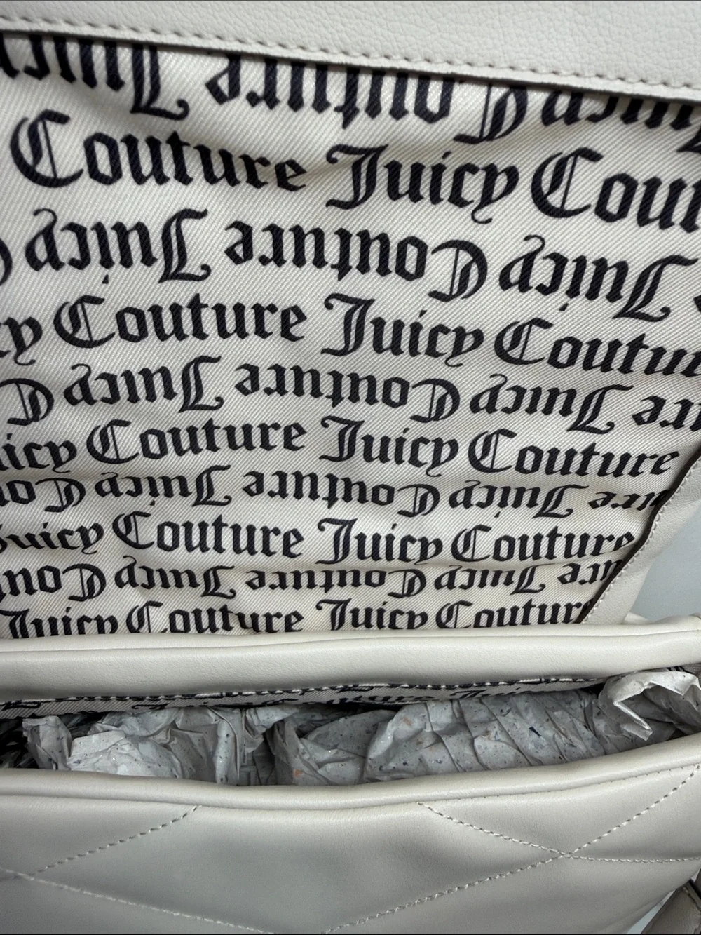 Juicy Couture Quilted Crossbody Bag in Cream and Gold Hardware